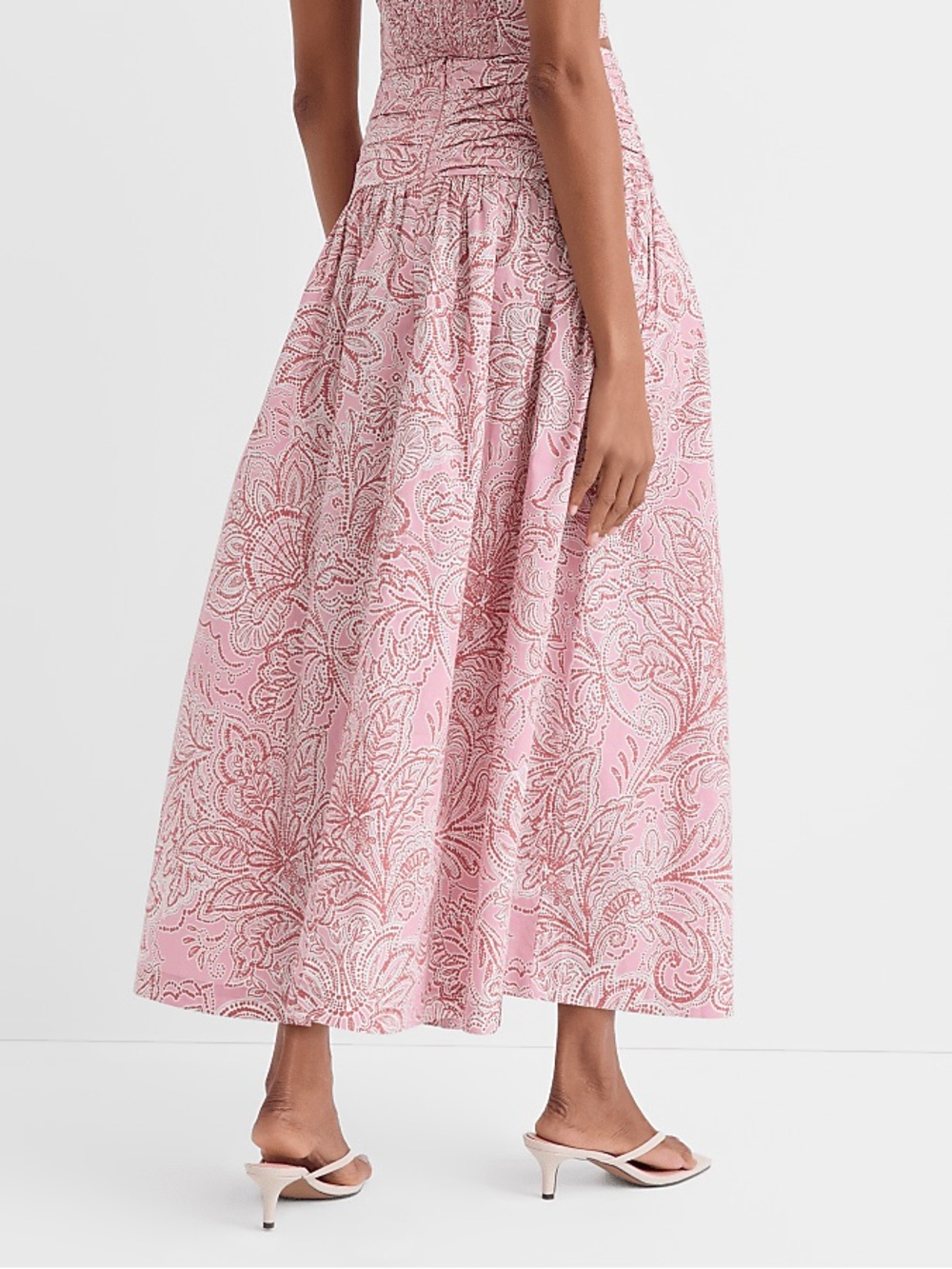 LOFT Floral Ruched Poplin Midi Skirt